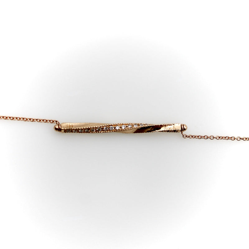 14K Rose Gold Spiral Bar Necklace with Diamonds and Tsavorite Garnets Necklace Kirsten's Corner 