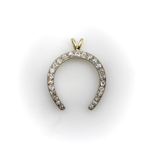 Platinum-Topped Gold-Backed Edwardian Diamond Horseshoe Pendant Pendant, Charm Kirsten's Corner 
