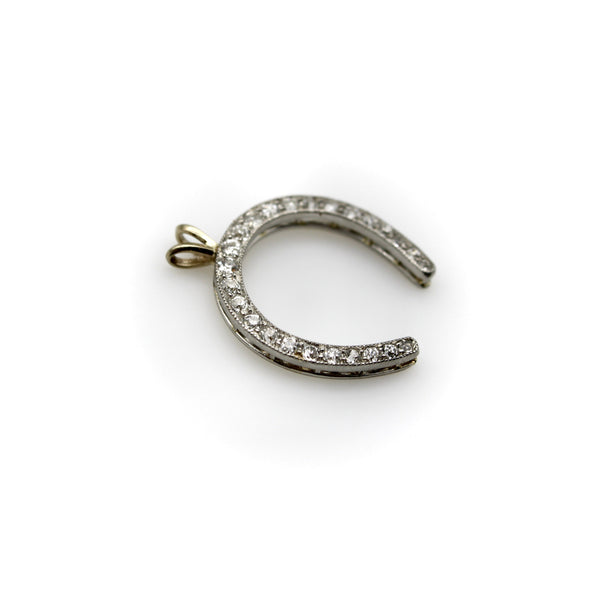 Platinum-Topped Gold-Backed Edwardian Diamond Horseshoe Pendant Pendant, Charm Kirsten's Corner 