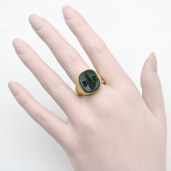 14K Gold Bloodstone Edwardian Intaglio Signet Ring Ring Kirsten's Corner 