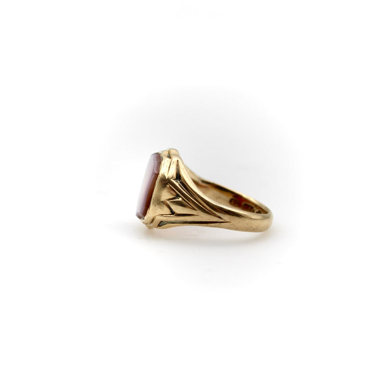 15K Gold Victorian Banded Agate Shield Shaped Signet Ring Ring Kirsten's Corner 