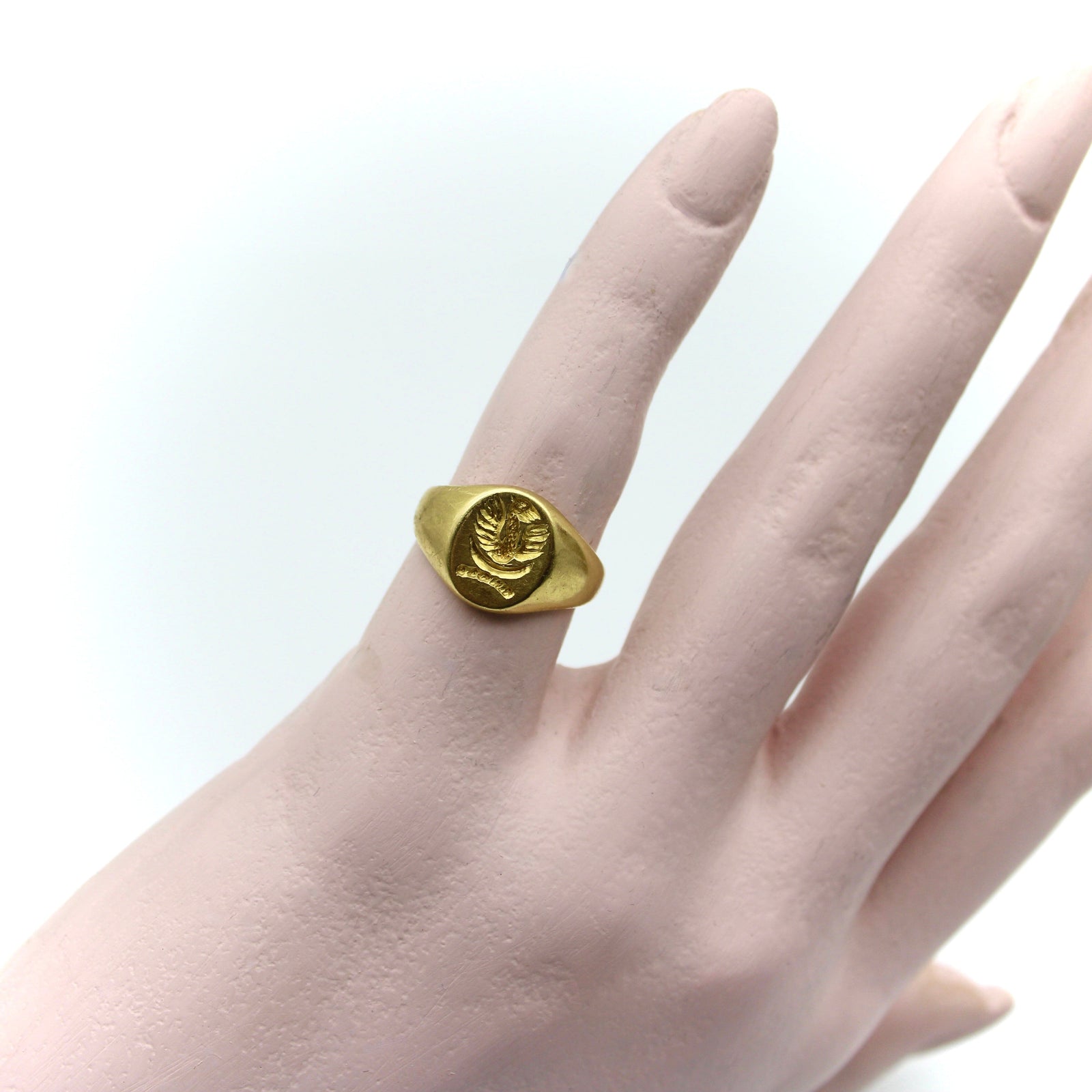 22K Gold Victorian Signet Ring Phoenix Rising | Kirsten's