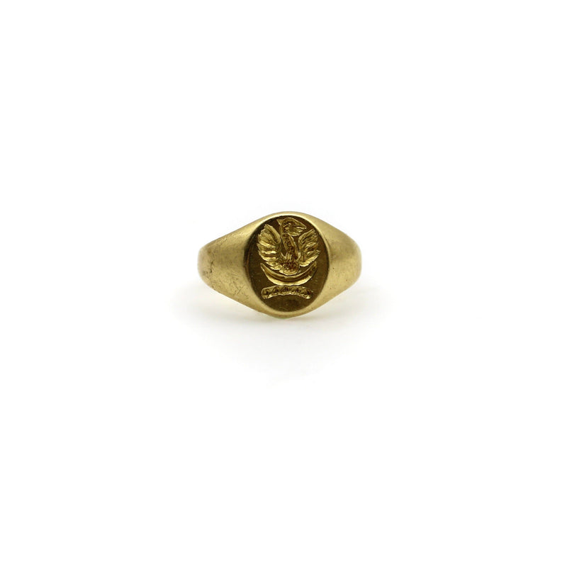 22K Gold Victorian Signet Pinky Ring with Phoenix Rising Kirsten's Corner 