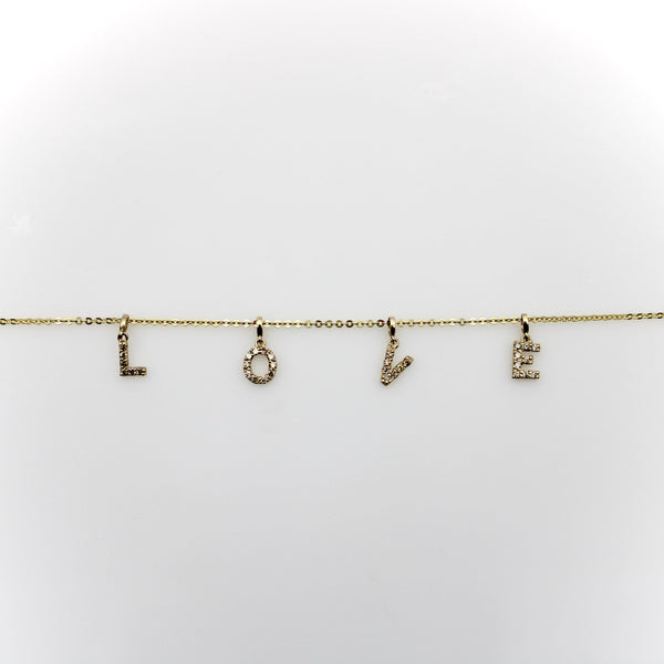 14K Gold Diamond Micro Pave LOVE Necklace Necklace Kirsten's Corner 