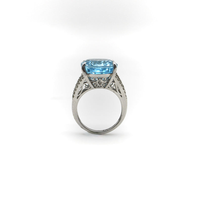 14K White Gold, Diamond, and Blue Topaz Ring 19+ Carats Ring Kirsten's Corner Jewelry 