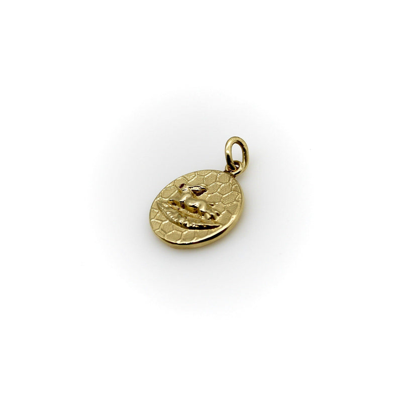 14K Gold Victorian Inspired Signature Running Rabbit Pendant-Charm with Ruby Eye Pendant, Charm Kirsten's Corner Jewelry 