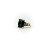 14K Gold Indicolite Emerald Cut Tourmaline and Diamond Cocktail Ring Ring Kirsten's Corner 