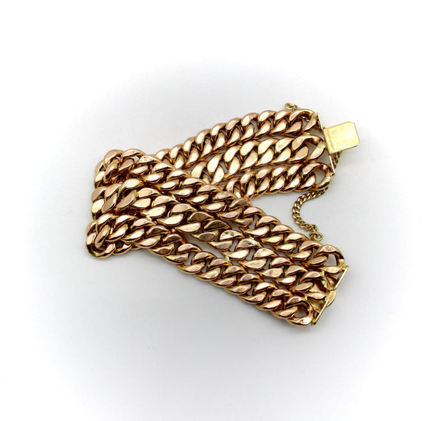14K Rose Gold Triple Stacked Curb Link Vintage Bracelet Bracelet Kirsten's Corner 