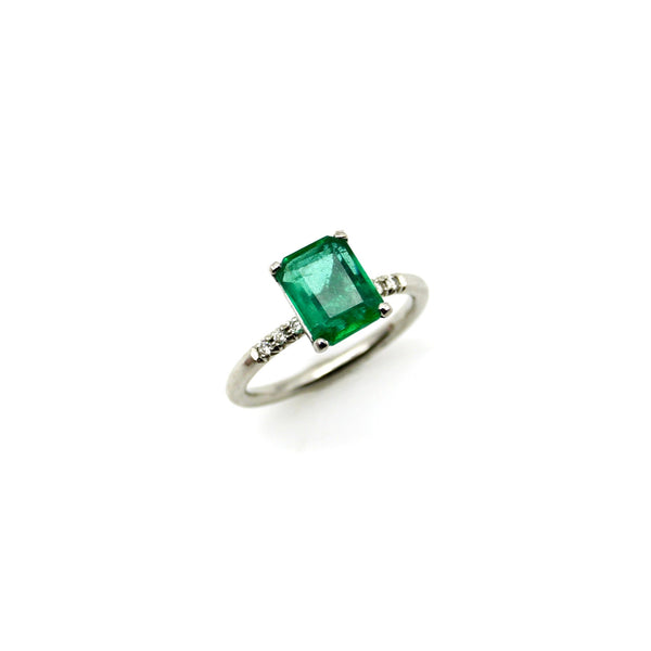 Platinum Emerald and Diamond Solitaire Ring Ring Kirsten's Corner 