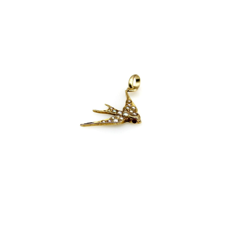 14K Gold Victorian Seed Pearl Swallow Charm pendant, Charm Kirsten's Corner 