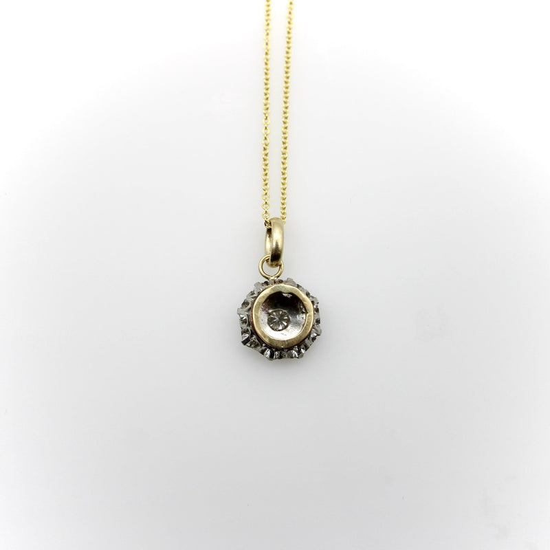 Edwardian Platinum-Topped Gold-Backed Diamond Flower Pendant with 14K Gold Chain Necklaces, Pendants Kirsten's Corner 