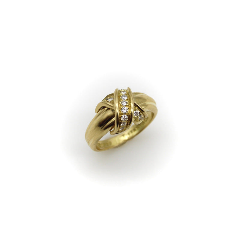 18K Gold Tiffany & Co. Diamond Vintage X Ring Ring Kirsten's Corner 