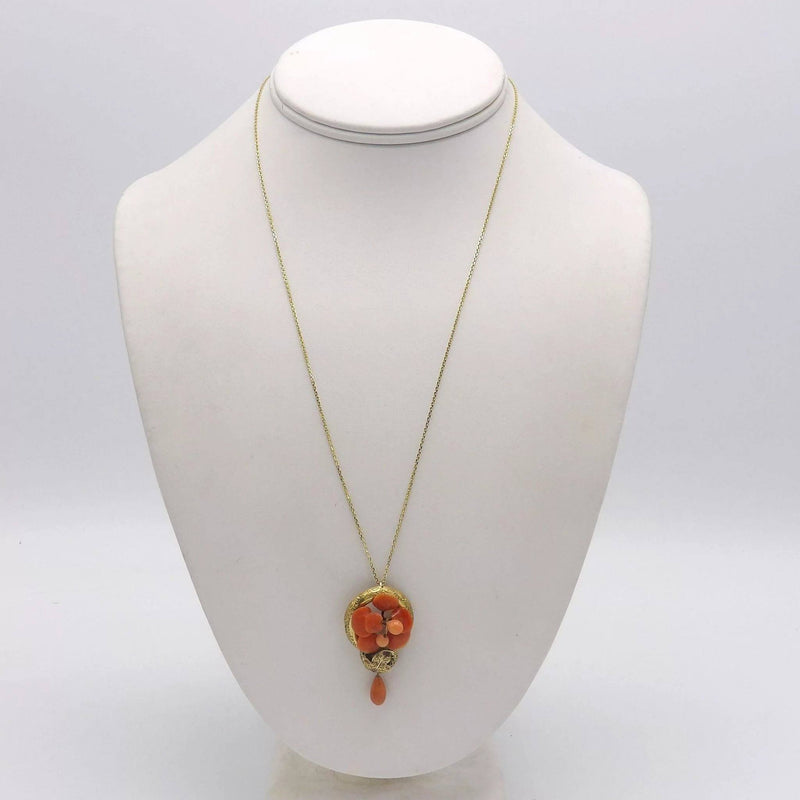 Victorian era 14KT Gold & Natural Coral Pendant with Chain Pendant Kirsten's Corner Jewelry 
