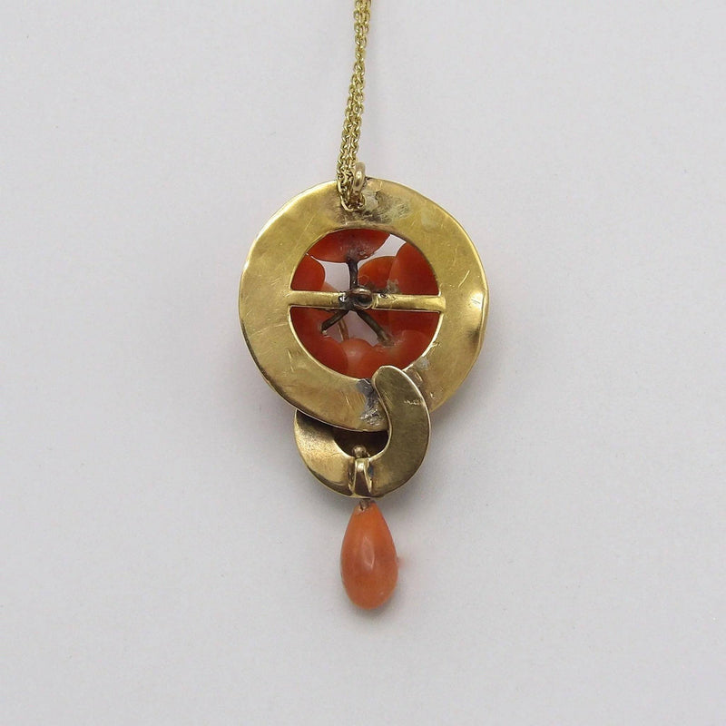 Victorian era 14KT Gold & Natural Coral Pendant with Chain Pendant Kirsten's Corner Jewelry 