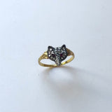14K Gold Vintage Pave Diamond and Ruby Fox Head Ring