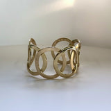 18K Gold Modernist Circle Motif Cuff Bracelet Circa 1970