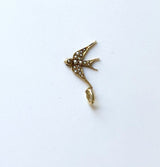 14K Gold Victorian Seed Pearl Swallow Charm