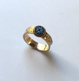 14K Gold Victorian Banded Agate and Turquoise Enamel Mourning Ring